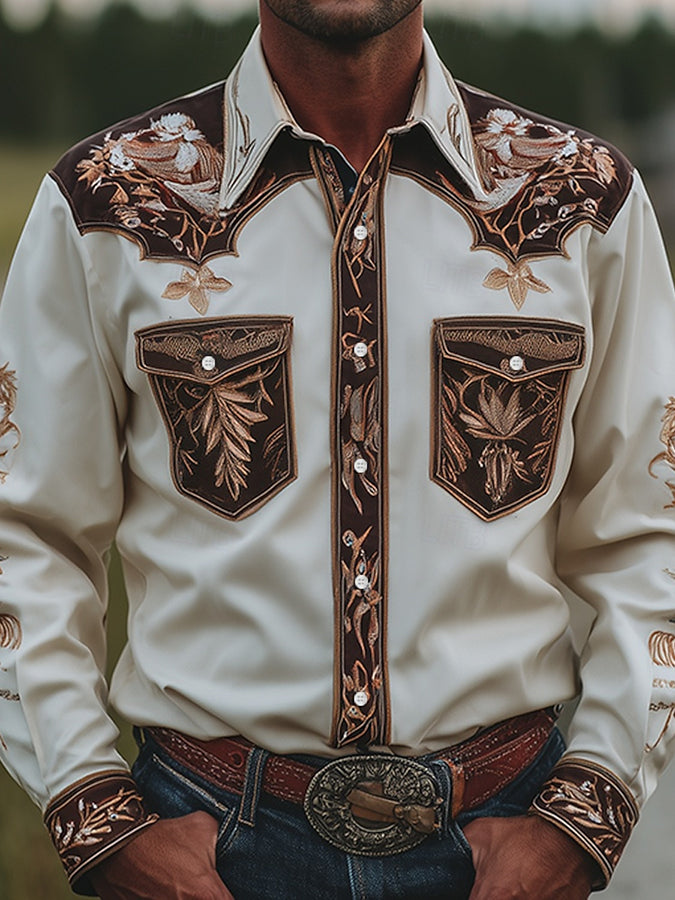 Men's Western Floral Embroidered Long Sleeve Shirt